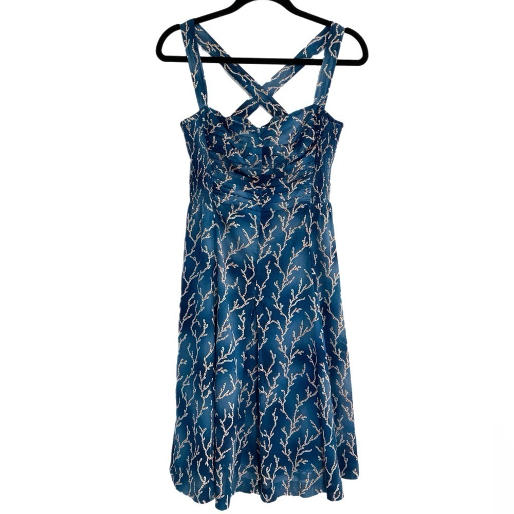 HD in Paris orange coral pattern on teal fit & flare 50s inspired dress